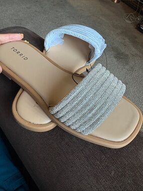 torrid Rhinestone Beaded Slide Sandal in Silver